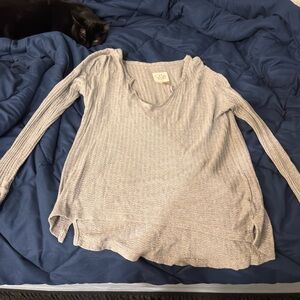 Chaser Light Gray Long Sleeve Waffle Knit Top